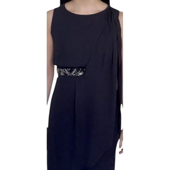 Antonio Melani Black Chiffon Overlay Cocktail Dress Beaded Waist Detail Size 8 - Picture 5 of 14